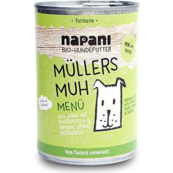 napani Müllers MUH Bio Hundefutter, purinarmes Nassfutter mit Rind & Kartoffeln, 400g Dosenfutter aus Bayern