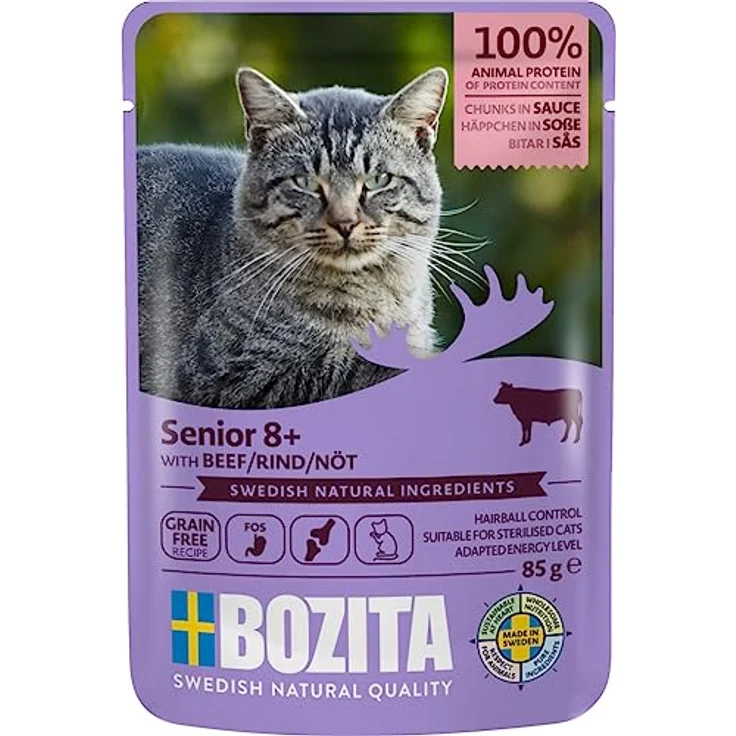 Bozita Pouch Häppchen in Soße Multibox Senior, Katzen-Nassfutter für ältere Katzen ab 8 Jahren, 12x85g (6x Huhn, 6x Rind) – Bild 6