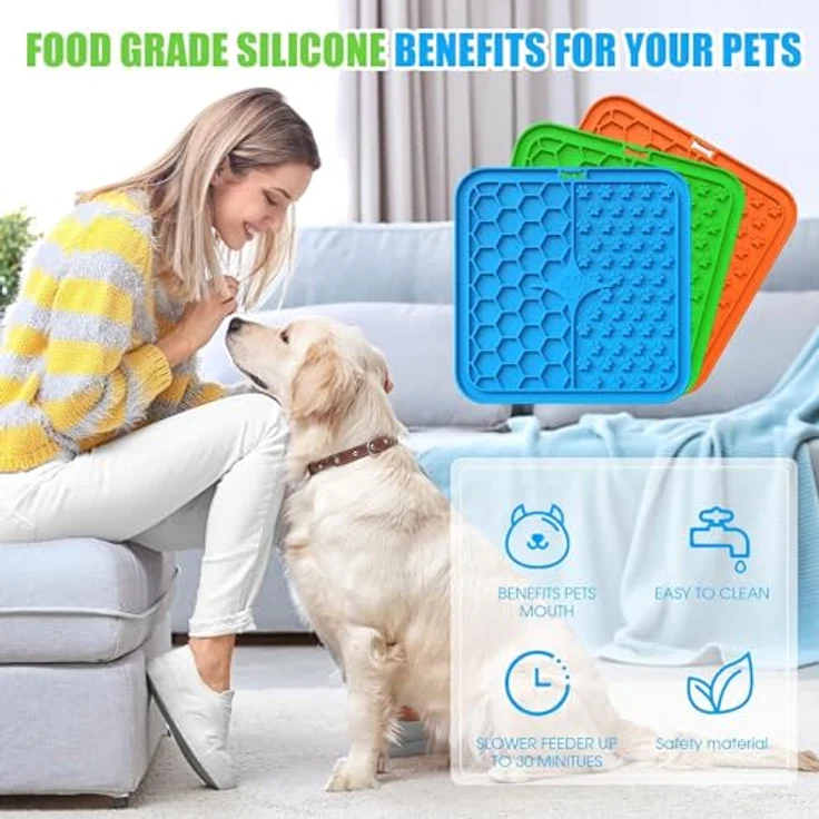 khlerox Premium Schleckmatte Hund, lebensmittelechtes Silikon mit Saugnäpfen für Hundeangst-Linderung, quadratische Leckmatte für Baden, Pflege und Training von Welpen – Bild 4
