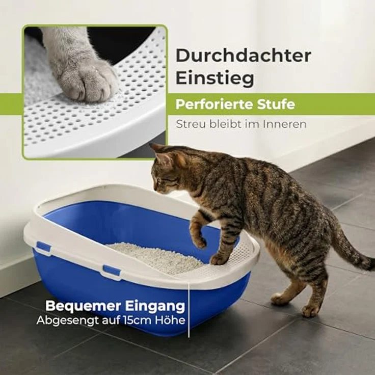 adena XXL Jumbo Katzentoilette Schale 65 cm, blaue Katzentoilette mit perforierter Einstiegsstufe und großer Streuschaufel – Bild 4