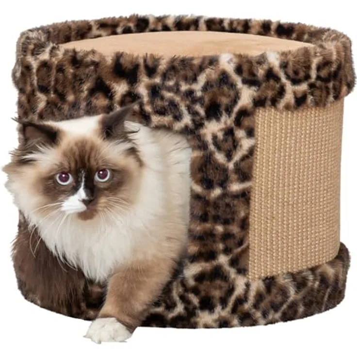 Trixie Kratzhöhle Leo, kuschelige Kratzhöhle mit gemütlichem Bett Ø 38 × 30 cm, braun, stabile Sisalflächen für Katzen, komfortabel und ideal für Krallenpflege - 48180