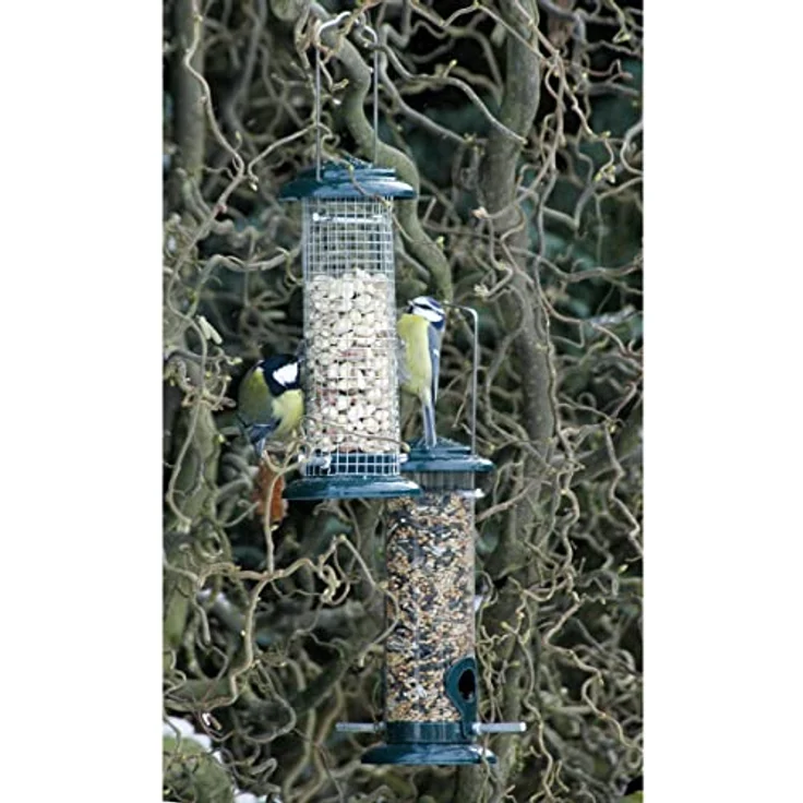Transparente Futtersäule mit 2 Anflugstangen, Wildvogel-Futterstaton zum Aufhängen, 9,5 x 9,5 x 23 cm, Edelstahl – Bild 7