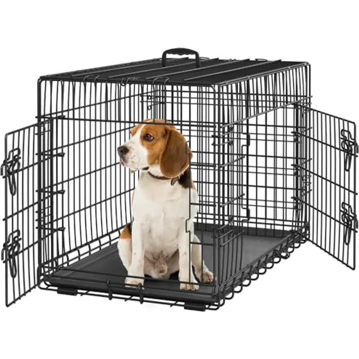 Yaheetech Klappbarer Hundekäfig 90 x 56 x 63 cm, 2 Türen, verstellbare Trennwand, Schwarz