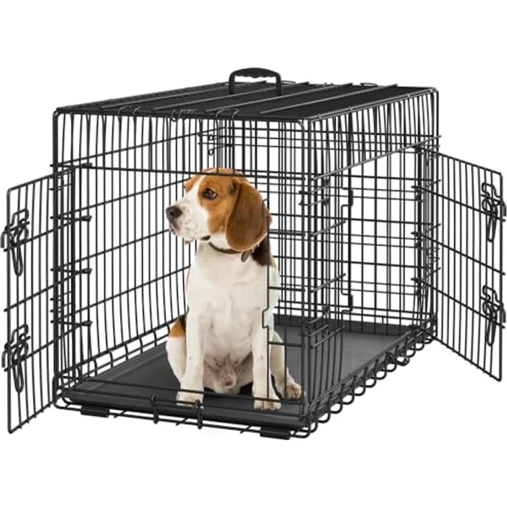 Yaheetech Klappbarer Hundekäfig 90 x 56 x 63 cm, 2 Türen, verstellbare Trennwand, Schwarz – Bild 1