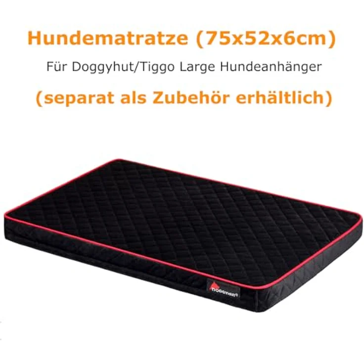 Tiggo Hundematratze Large für DOGGYHUT® Premium Hundeanhänger 80105, Maschinenwaschbarer Überzug, 5 cm Schaumstoffkern, Rutschfester Boden, Schwarz, 75 x 52 x 6 cm – Bild 2