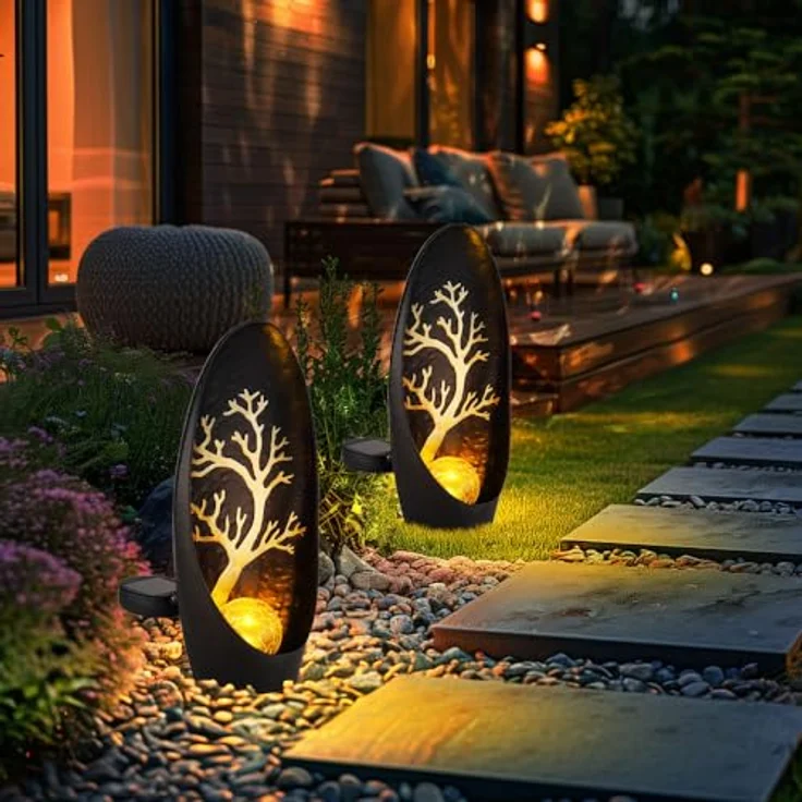 GLOBO Gartendeko Solarlampen, 2er Set schwarz/silber, IP44, Metall, 1x LED, LxBxH 14x7x30cm, Leuchtdauer 6-8 Stunden – Bild 5