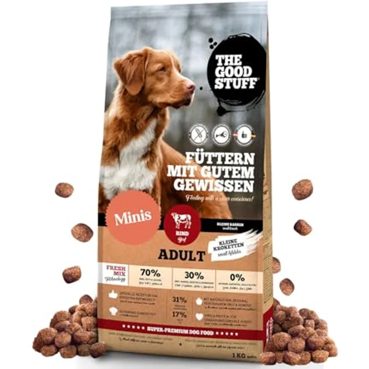 THE GOODSTUFF Minis Rind (Adult) 1 kg | Getreidefreies Hundefutter mit 70% Rindfleisch | Nährstoffreich und hochverträglich für ausgewachsene Hunde