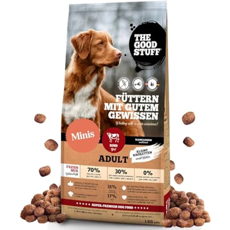THE GOODSTUFF Minis Rind (Adult) 1 kg | Getreidefreies Hundefutter mit 70% Rindfleisch | Nährstoffreich und hochverträglich für ausgewachsene Hunde – Bild 1