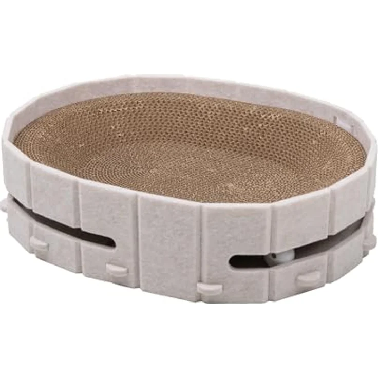 Lyveo Katzenbett mit Kratzbrett & Spielball, 3-in-1 Katzenzubehör für Selbstbeschäftigung, Beige, 43×34×11 cm – Bild 3