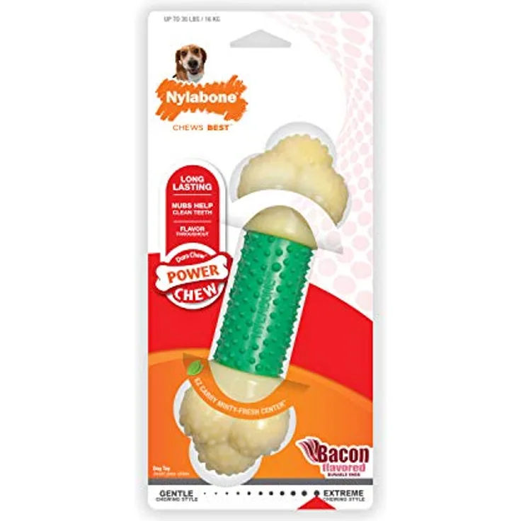 Nylabone Extreme Chew Double Action Chew Bacon, Kauspielzeug für Hunde, Größe M mit Zahnpflegefunktion
