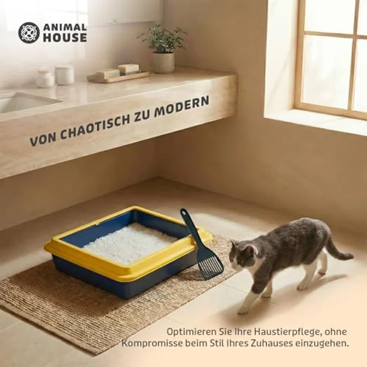 Animal House Katzenklo mit Rand, praktische Katzentoilette mit Schaufel, Größe L 43,5x34x11 cm, robuste Kunststoffstruktur, hygienisch und leicht zu reinigen – Bild 2