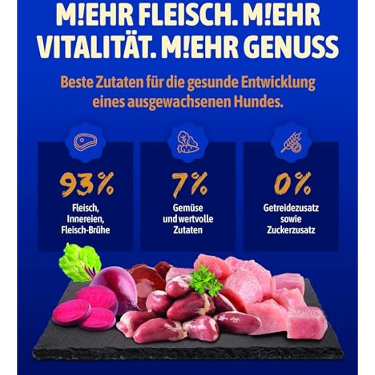 NutriQM M!EAT® Hundefutter Nass Adult Herz & Beete [6x800g], 93 % Fleisch, getreidefrei & ohne Zusatzstoffe, hochwertige Hundeernährung im Vorratspack – Bild 2