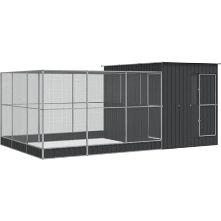 vidaXL Voliere mit Erweiterung, großer Vogelkäfig aus verzinktem Stahl, 497x303x216 cm, silbern, für Wellensittiche und Papageien – Bild 1