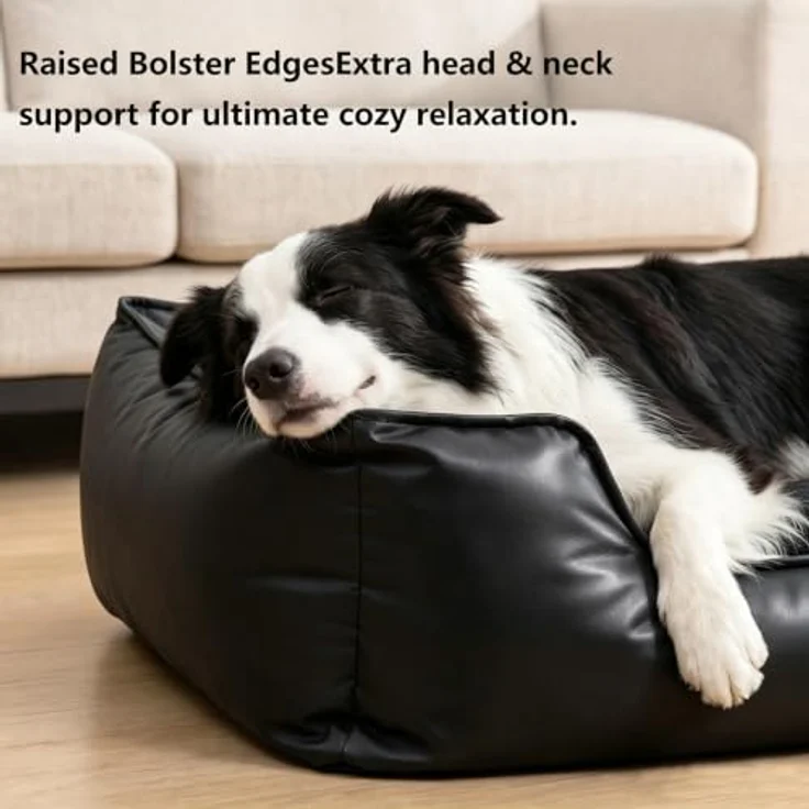 Marchul Hundebett Kunstleder, Wasserdichtes Katzensofa mit rutschfester Unterseite, 60 × 45cm, Schwarz – Bild 4