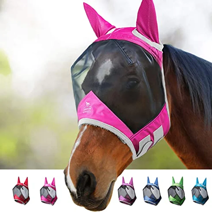 Harrison Howard CareMaster Pro Luminous Pferde Fliegenmaske mit UV-Schutz und Ohrenschutz, Rosa, Pony (S) – Bild 1