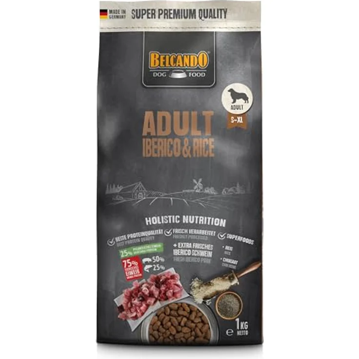 Belcando Adult Iberico & Rice [1 kg], Hundefutter mit frischem Iberico-Schwein, Trockenfutter für alle Rassen ab 1 Jahr – Bild 1