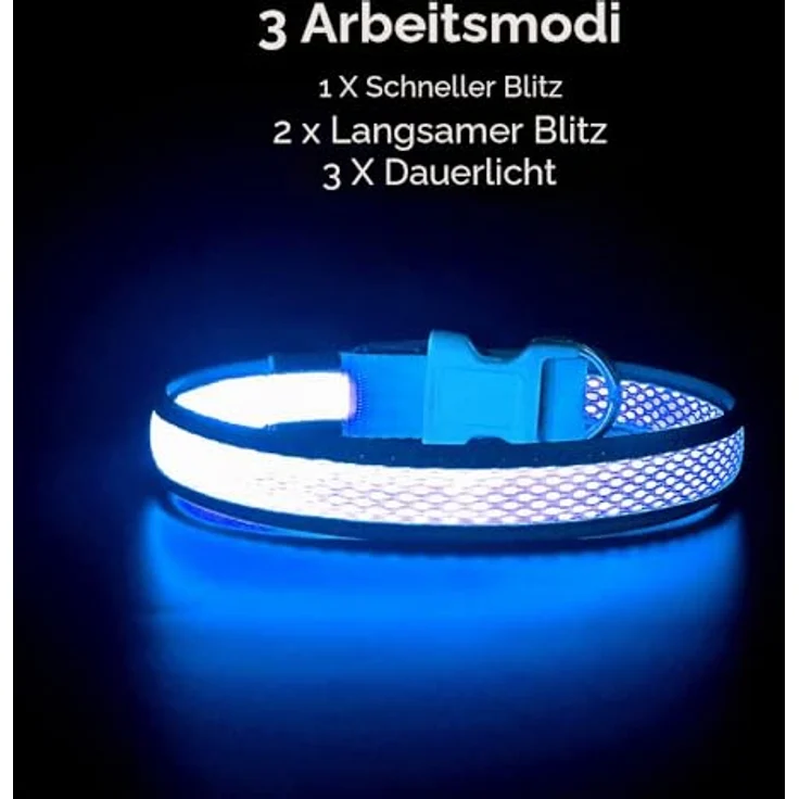 YFbrite LED Leuchthalsband für Hunde, Aufladbar, Wasserdicht, 3 Leuchtmodi, Verstellbar, Blau, L – Bild 2