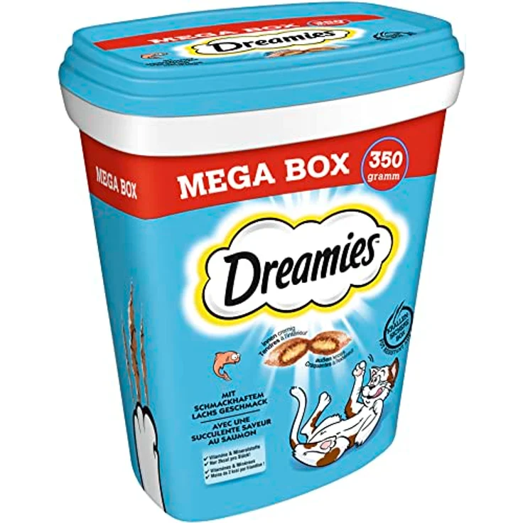 Dreamies DREAMIES™ Mega Box mit Lachs Geschmack, Katzensnacks mit Vitaminen und Mineralstoffen, 350g