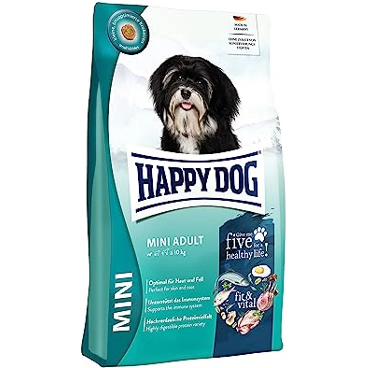 Happy Dog fit & vital Mini Adult, Hunde-Trockenfutter mit bissoptimierten Kroketten, 4 kg, unterstützt Immunsystem, für Haut und Fell – Bild 1