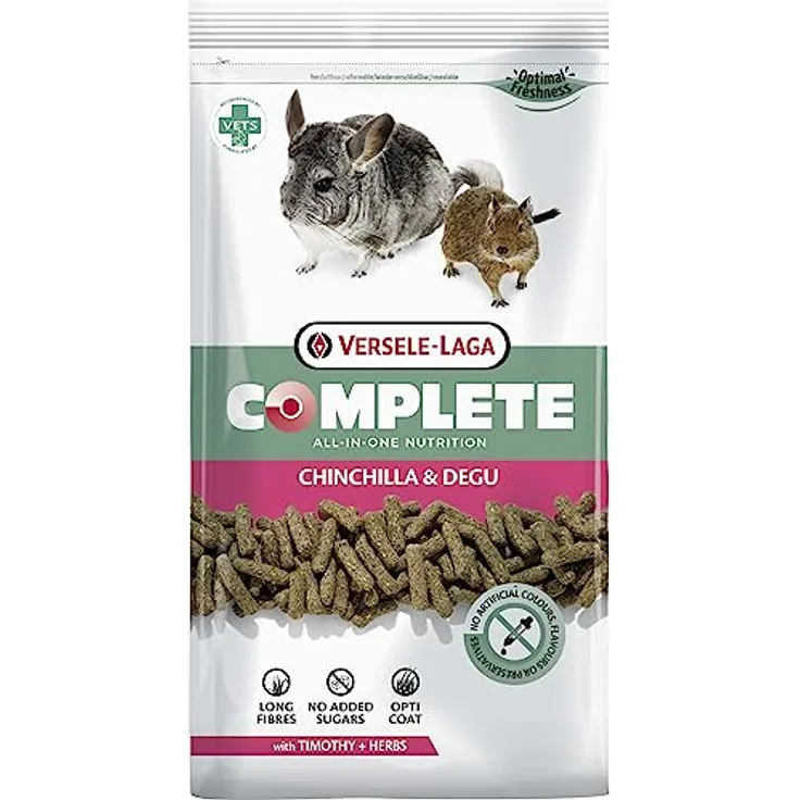 Versele-Laga Complete Chinchilla & Degu, Extrudiertes Alleinfutter mit langen Fasern und Omega 3, 1,75kg
