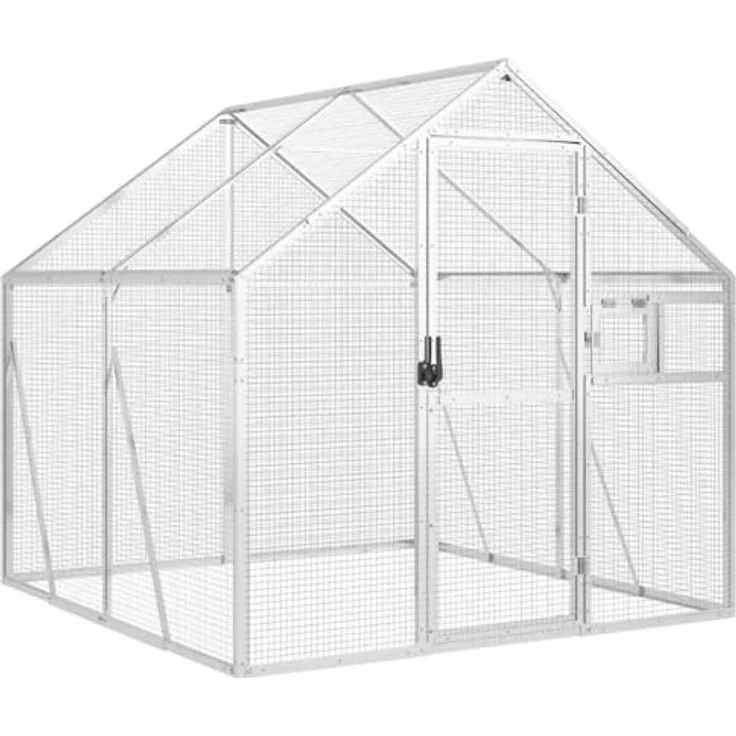 vidaXL Vogelvoliere, Aluminium Käfig mit Wire Mesh Grids, abschließbarer Tür, für Außenbereich, silbern – Bild 1