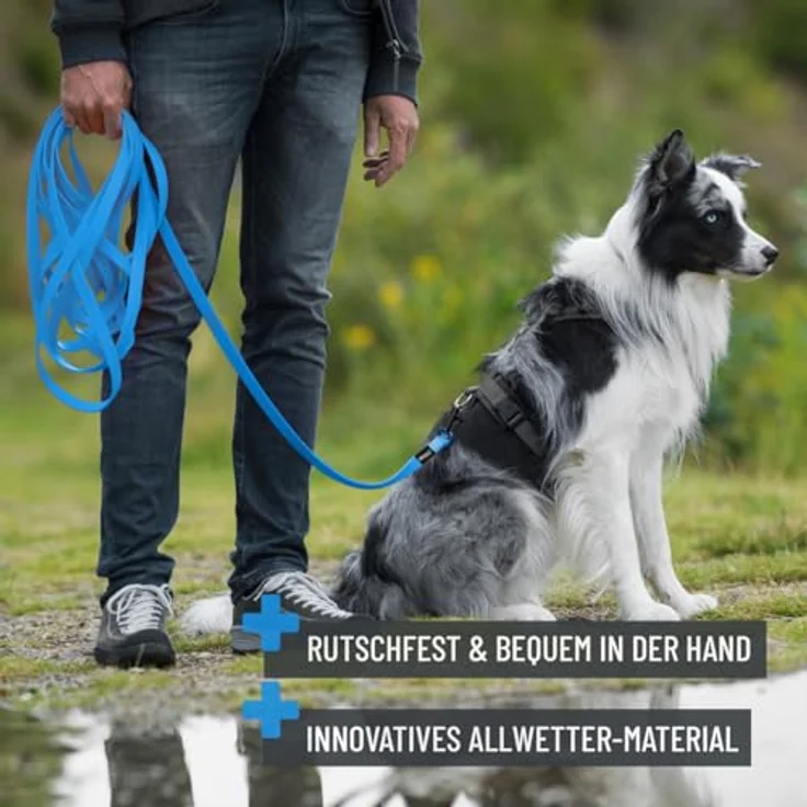 ReaVET Schleppleine für Hunde 10 Meter, robuste & wasserfeste Übungsleine mit Griff, Trainingsleine für große & kleine Hunde, Blau – Bild 3