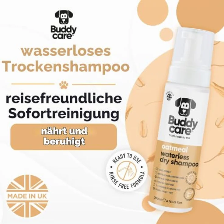 Buddycare Wasserloses Trockenshampoo für Hunde, 200 ml, Haferflocken, sanfte Formel ohne Ausspülen, für empfindliche Haut, geeignet für alle Rassen & Größen – Bild 2