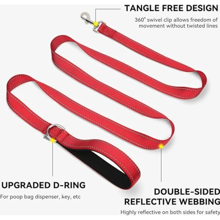 Joytale Hundeleine für Große und Mittelgroße Hunde, Doppelseitig Reflektierende Nylonleine mit Gepolstertem Griff, 1,8m x 2,5cm, Rot – Bild 5