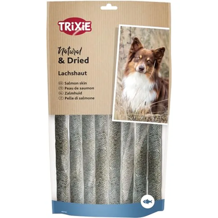 TRIXIE Premio Lachshaut, Monoprotein-Hundesnack für sensible Hunde, 100% getrocknete Lachshaut, 150 g, ideal bei Futtermittelallergien