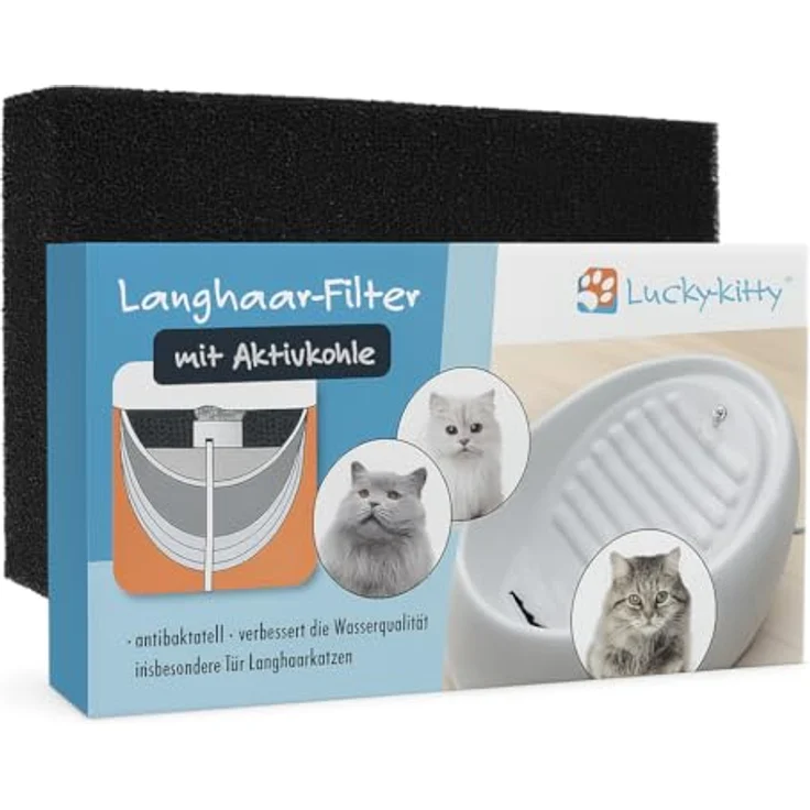 Lucky-Kitty Langhaar-Dauerfilter, Original-Zubehör für Katzentrinkbrunnen, schadstofffrei, auswaschbar & wiederverwendbar, mit antibakterieller Aktivkohle – Bild 1
