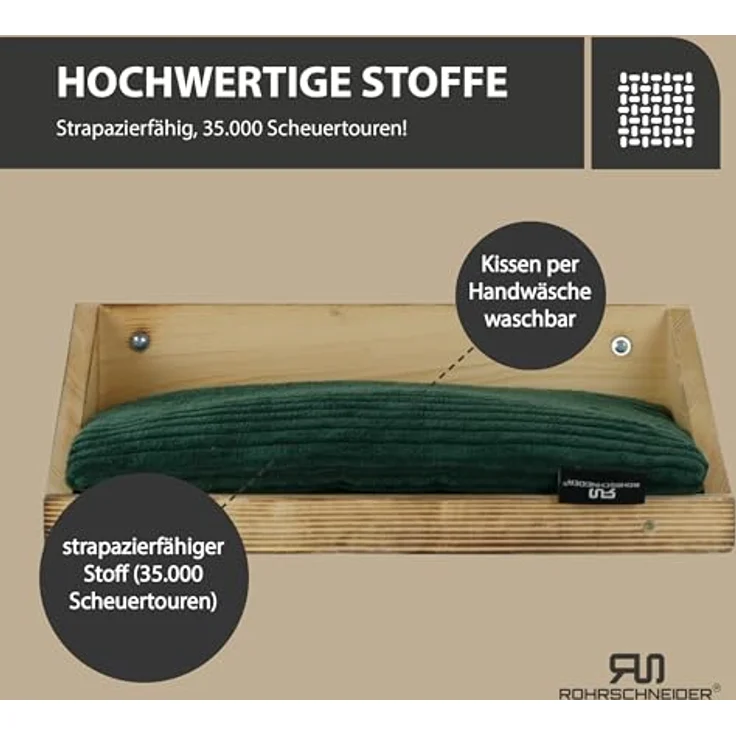 Rohrschneider Katzentreppe Wand aus geflammtem Kiefernholz, platzsparend und belastbar bis 30 kg, grün – Bild 4