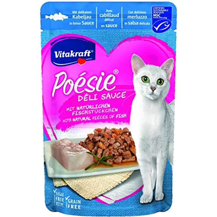 Vitakraft Poésie® Délice, Katzen-Nassfutter mit Kabeljau in Sauce, 85 g Beutel, ohne Zucker und Getreide – Bild 1