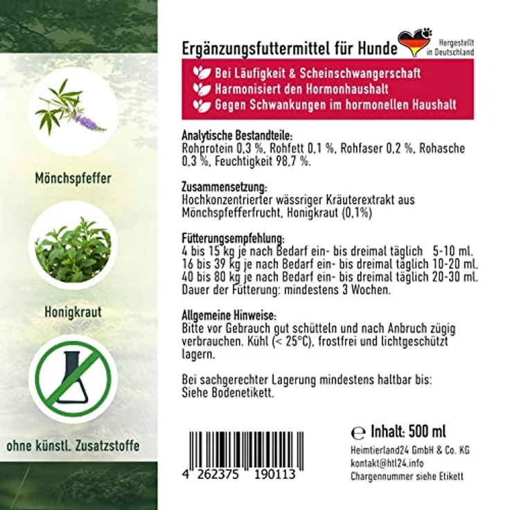 TJURE Mönchspfeffer Liquid 500ml, hormonelles Hundefutter zur Unterstützung des Hormonhaushalts ohne Zucker oder Alkohol – Bild 5