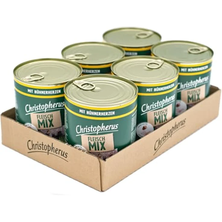 Christopherus Fleischmix mit Hühnerherzen, Getreidefreies Nassfutter für Hunde, 6 x 800 g – Bild 1
