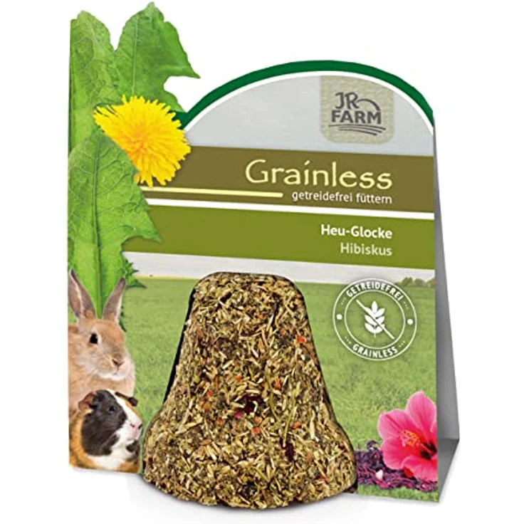 JR FARM Grainless Heu-Glocke Hibiskus, Getreidefreie Kleintierbeschäftigung mit Heilkräutern, 125 g – Bild 1
