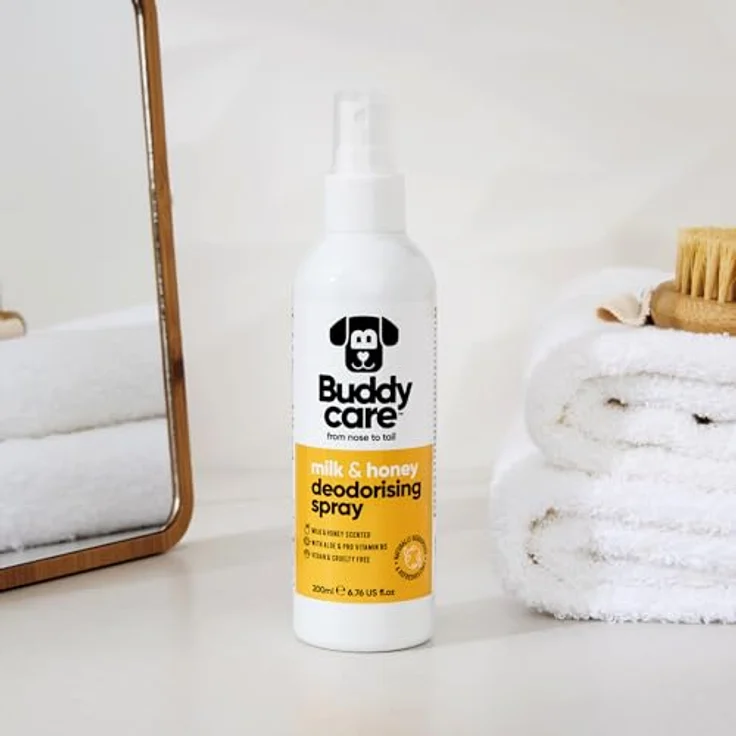 Buddycare Hunde-Deospray Milch & Honig, deodorierendes Spray mit Aloe Vera und Pro-Vitamin B5, 200 ml – Bild 3