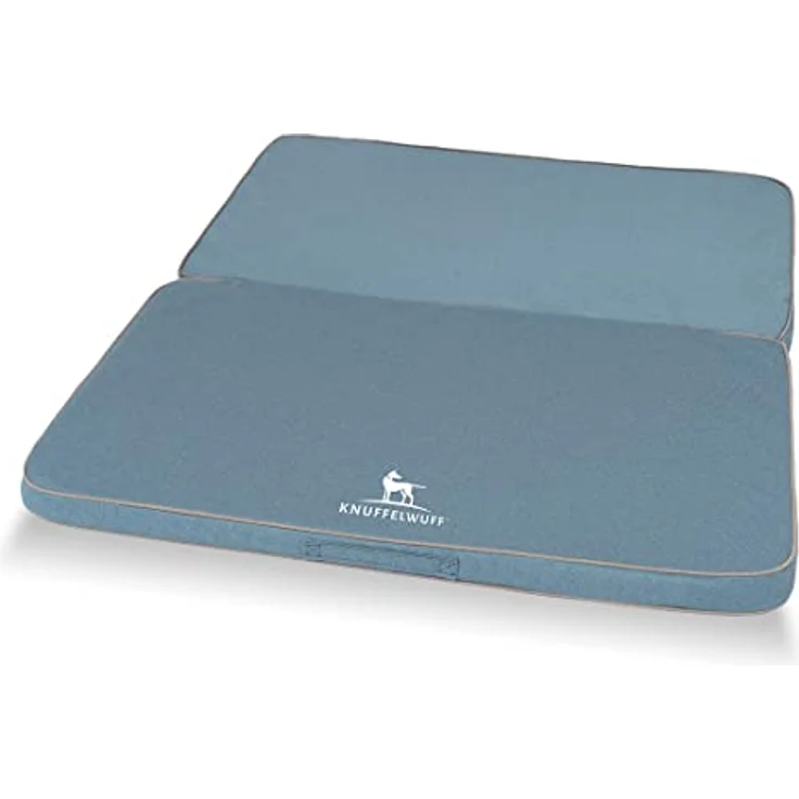 Knuffelwuff Tacoma, Faltbare orthopädische Hundematte aus Velours, 140 x 120 cm, hellblau, abnehmbarer Bezug, waschbar, für große, mittelgroße und kleine Hunde – Bild 2