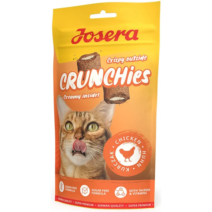 Josera Crunchies Chicken, Katzensnack mit Huhn und cremiger Füllung, getreidefrei, 60g