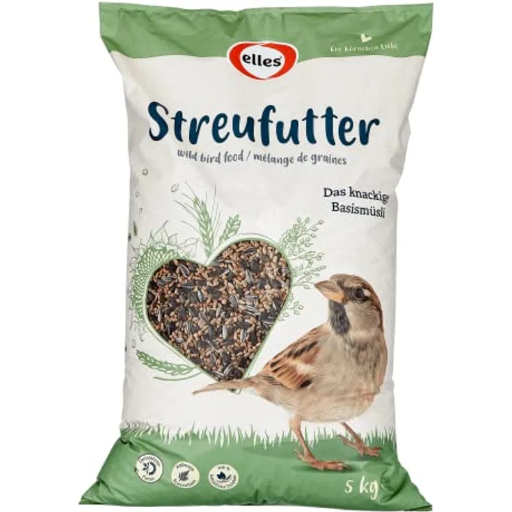 Elles Streufutter 5kg, Knackiges Basismüsli für Wildvögel, 100% natürlich, ideal für Gemischtfresser, Ambrosia kontrolliert, Ganzjahresfütterung – Bild 1