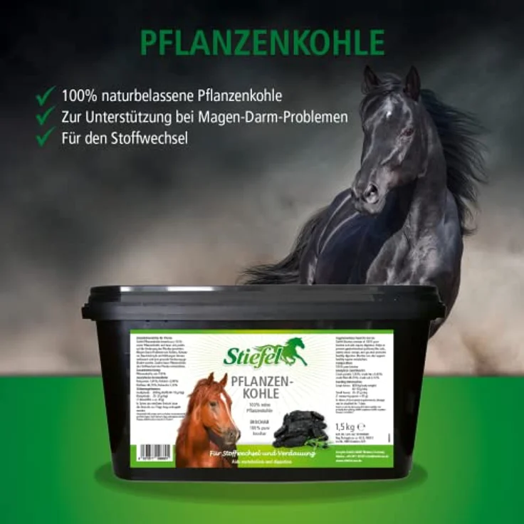 Stiefel Pflanzenkohle für Pferde, 100% reine Pflanzenkohle zur Unterstützung des Magen-Darm-Trakts, 1,5kg – Bild 5