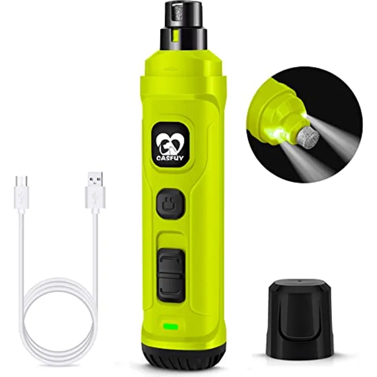 Casfuy Krallenschleifer für Hunde, elektrischer Nageltrimmer mit 2 LED-Leuchten, 2 Geschwindigkeiten, leise und leistungsstark, für kleine und mittelgroße Hunde sowie Katzen