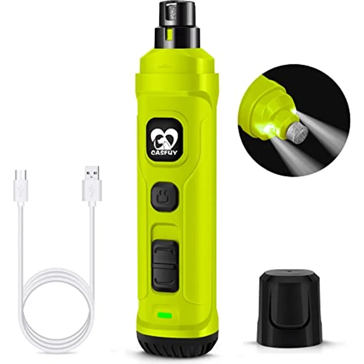 Casfuy Krallenschleifer für Hunde, elektrischer Nageltrimmer mit 2 LED-Leuchten, 2 Geschwindigkeiten, leise und leistungsstark, für kleine und mittelgroße Hunde sowie Katzen – Bild 1