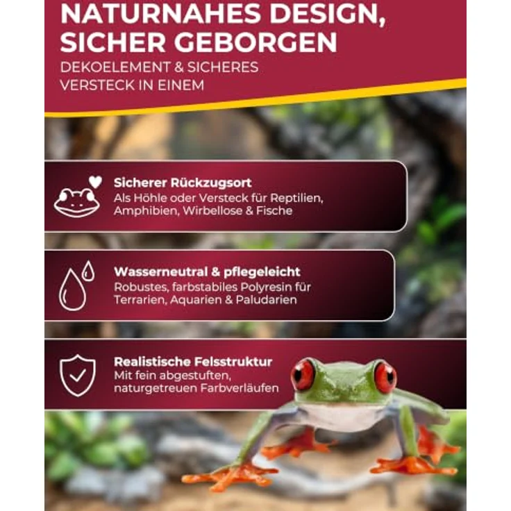 Hobby Rocky Corner Shelter, Aquarien-Dekoration mit realistischer Felsstruktur und platzsparendem Design für Terrarien und Aquarien – Bild 2