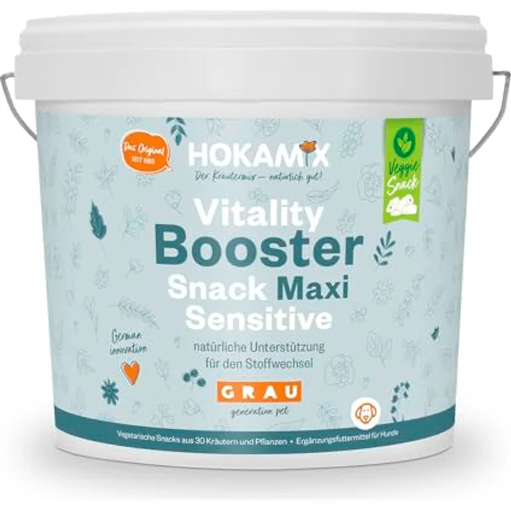 Grau - Hokamix Vitality Booster Snack Maxi Sensitive, Ergänzungsfuttermittel für Hunde, 1 x 2,25kg, vegetarisch aus 30 Kräutern zur Unterstützung von Verdauung und Stoffwechsel – Bild 1