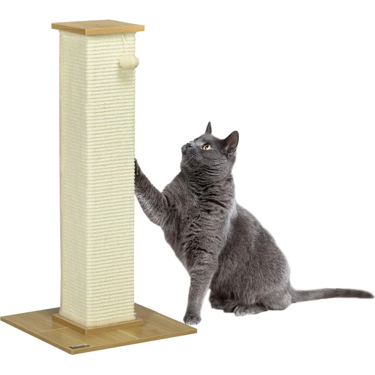 Northio Kratzbaum 80cm, Sisal-Kratzsäule mit Spielball, Eiche + Cremeweiß, für Katzen bis 5 kg