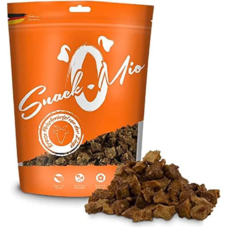 SnackOMio Premium Hundesnack, getreidefreie krosse Fleischwürfel von der Ziege, luftgetrocknet, 125g Packung – Bild 2