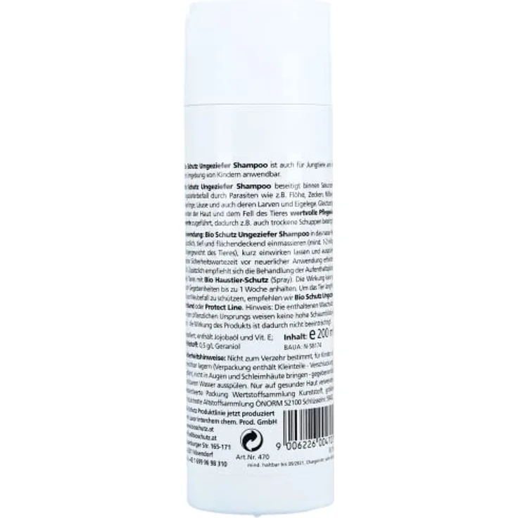 BIO SCHUTZ Ungeziefer Shampoo 200 ml, wirksam gegen Flöhe, Zecken, Milben, Haarlinge und Läuse, entfernt Larven und Eigelege – Bild 3