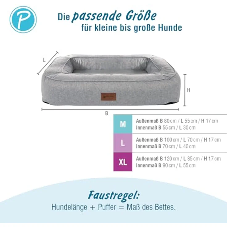Petlando Hunde-Bett Lima Ortho, orthopädisches Hundebett in Stone, Druckentlastung, abnehmbarer Bezug, waschbar bei 30 °C, Wendekissen mit Fellimitat – Bild 6