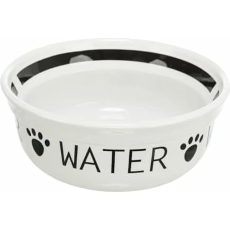 TRIXIE Futterstation, Keramiknapf mit 0,25 l Volumen und Ø 13 cm, weiß/schwarz für Hunde und Katzen
