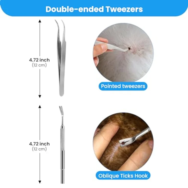 HezzLuv Zeckenentferner Set für Hunde und Katzen, 5-teiliges Set mit 3 Zeckenhaken, 1 doppelseitiger Zeckenpinzette und 1 Federzeckenpinzette für eine sichere Zeckenentfernung in Sekunden – Bild 3